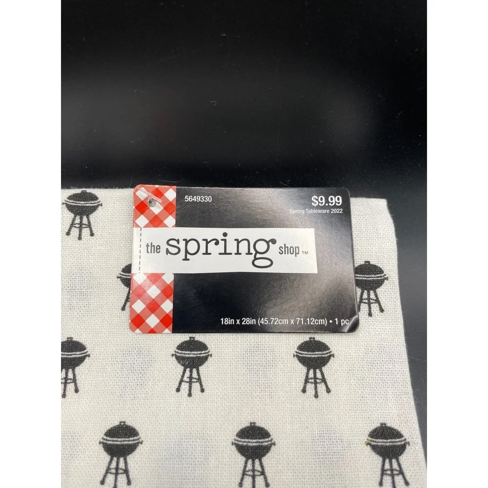 The Spring Shop Charcoal Grill Kitchen Towel White Black BBQ Tea Towel 18x28 NEW